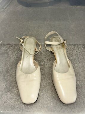 925 White Ankle-Strap Low Heel Pumps